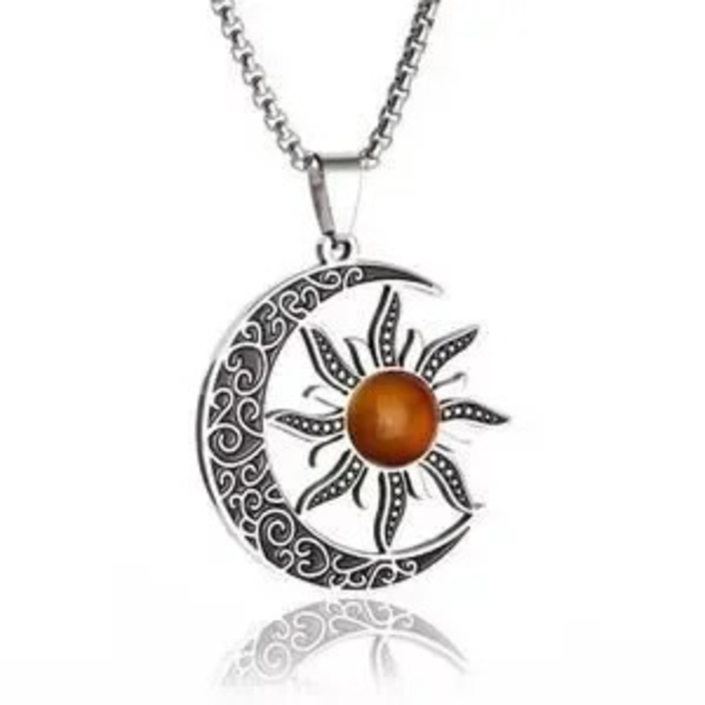 Sun & Moon Box Chain Necklace Orange Moonstone Celtic BOHO Vintage Gift - NEW!